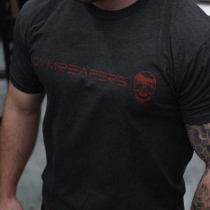 Gymreapers basic shirt in charcoal with red logo front