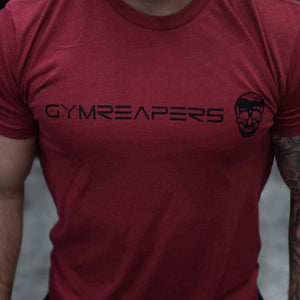 Gymreapers basic shirt in cardinal with black logo front