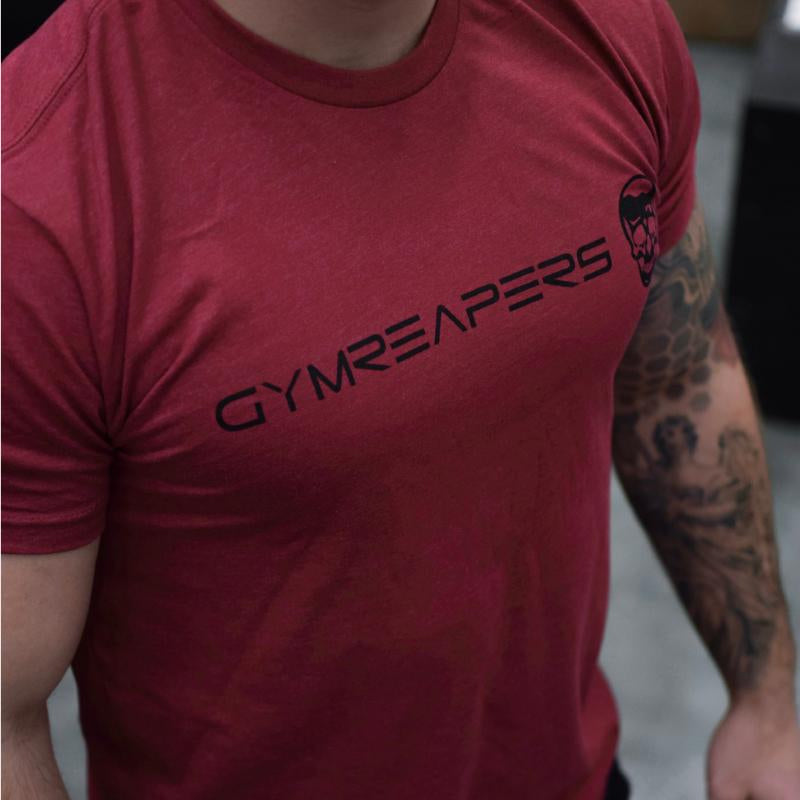 Gymreapers basic shirt in cardinal with black logo side
