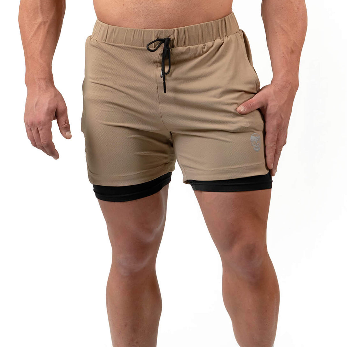 training shorts tan mesh