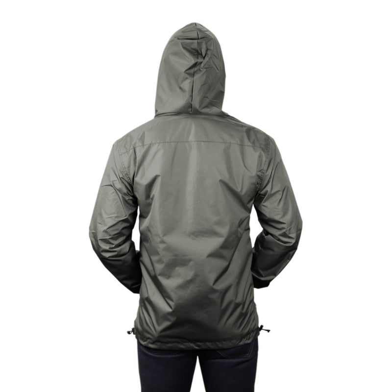 Gymreapers windbreaker in gray back view with hood