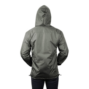 Gymreapers windbreaker in gray back view with hood