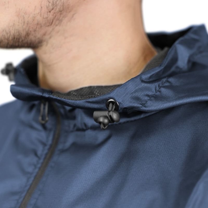 Gymreapers windbreaker in navy hood details