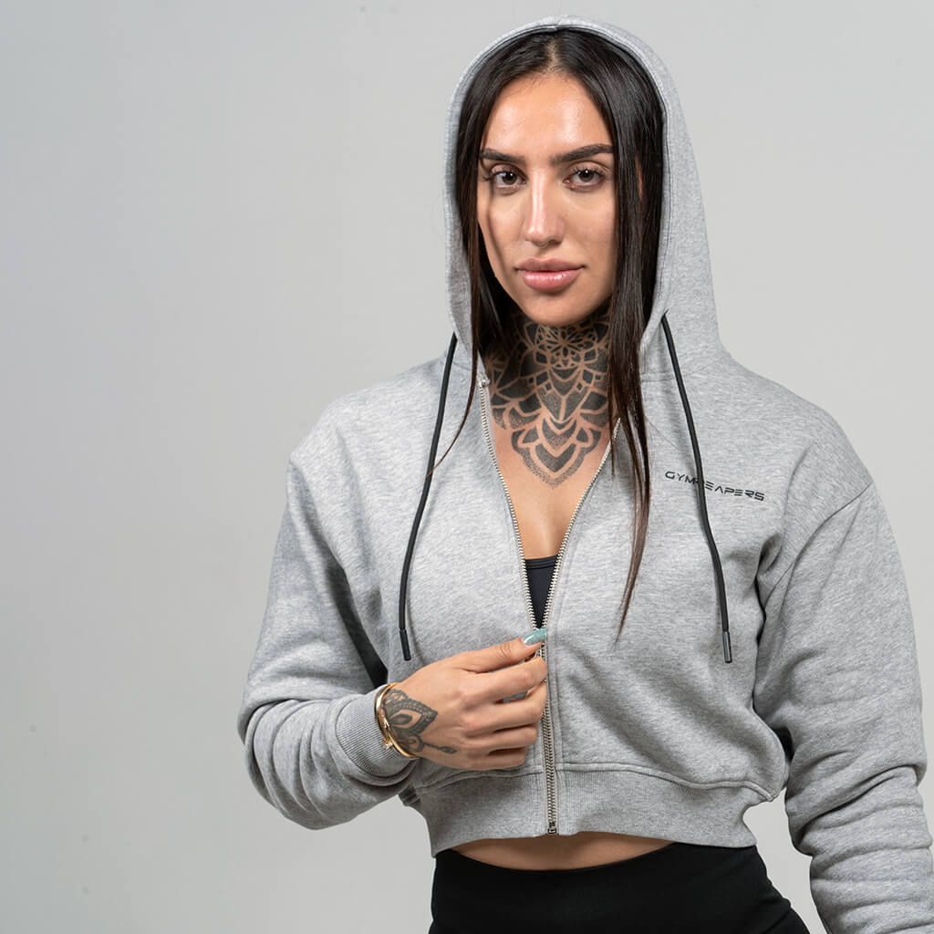 skull hoodie heather gray with logo