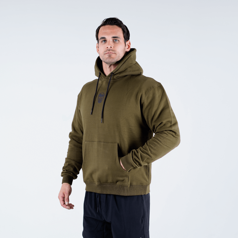 skull hoodie in od green side