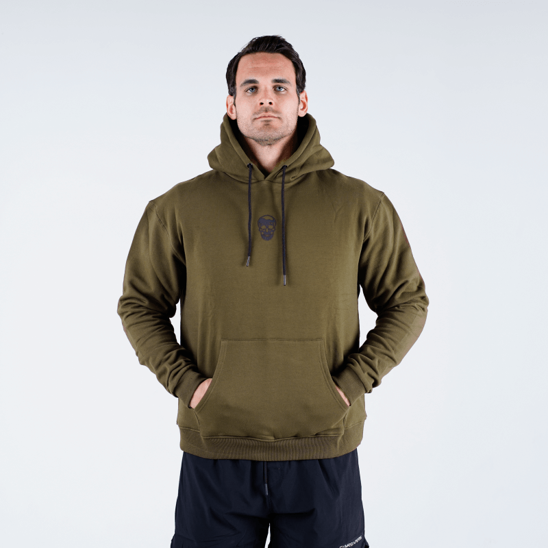 skull hoodie in od green front