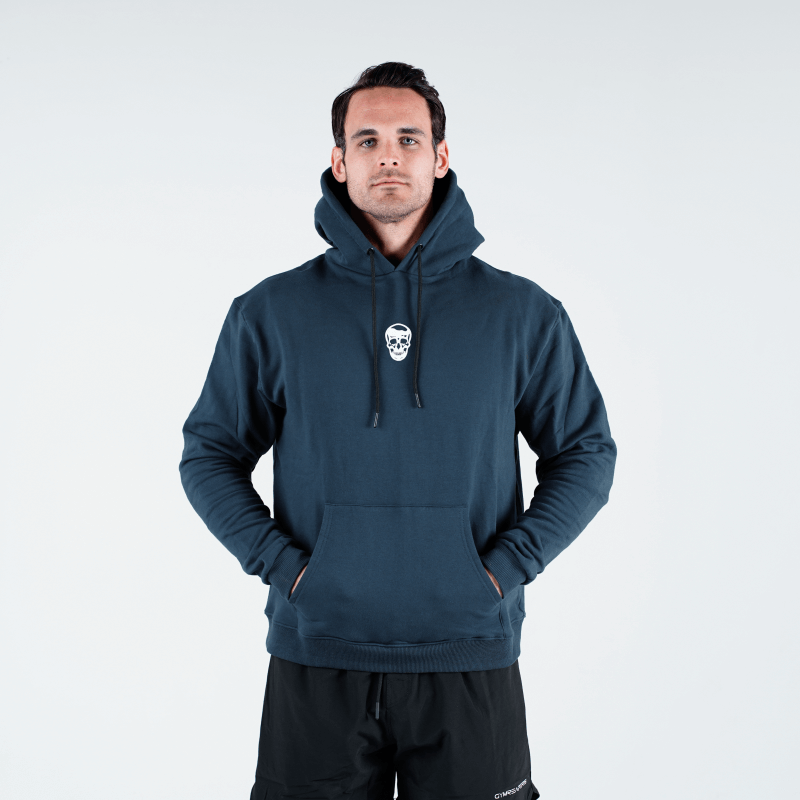 skull hoodie in navy front