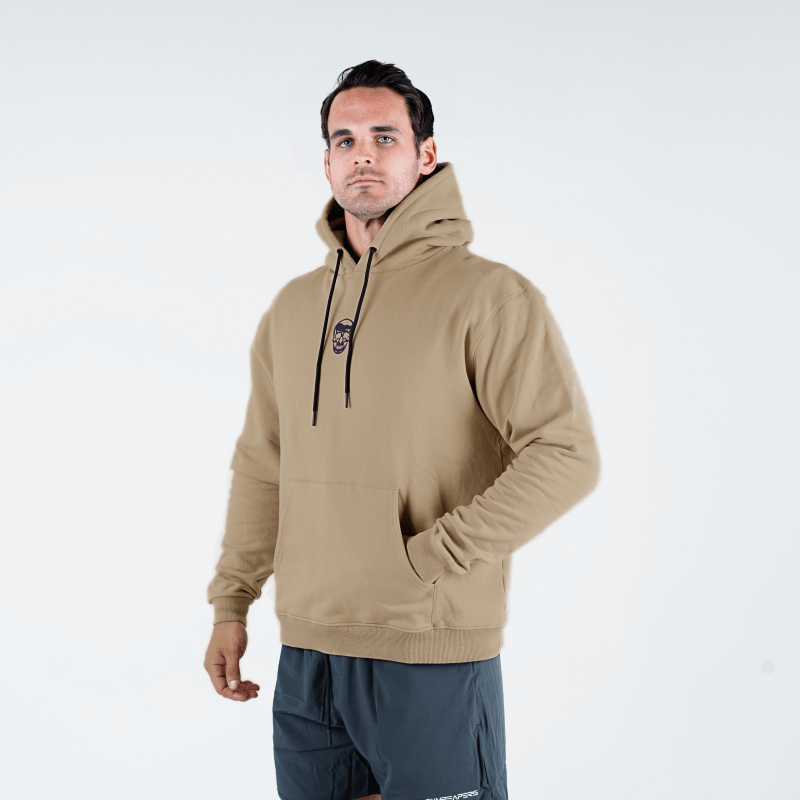 skull hoodie in tan side