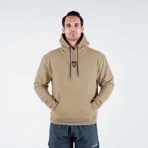 skull hoodie in tan front 