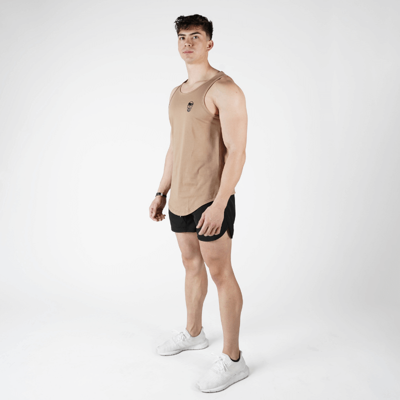 men tan tank top