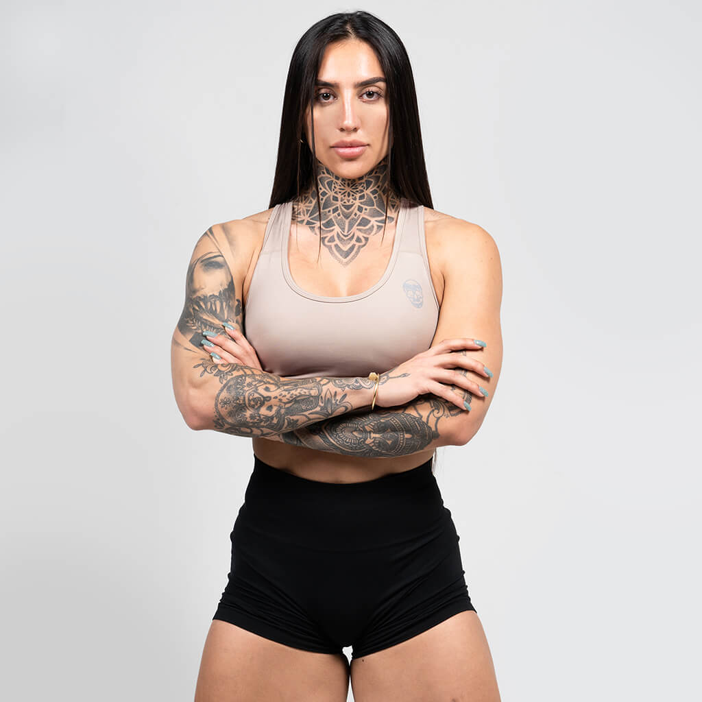 performance bra taupe front