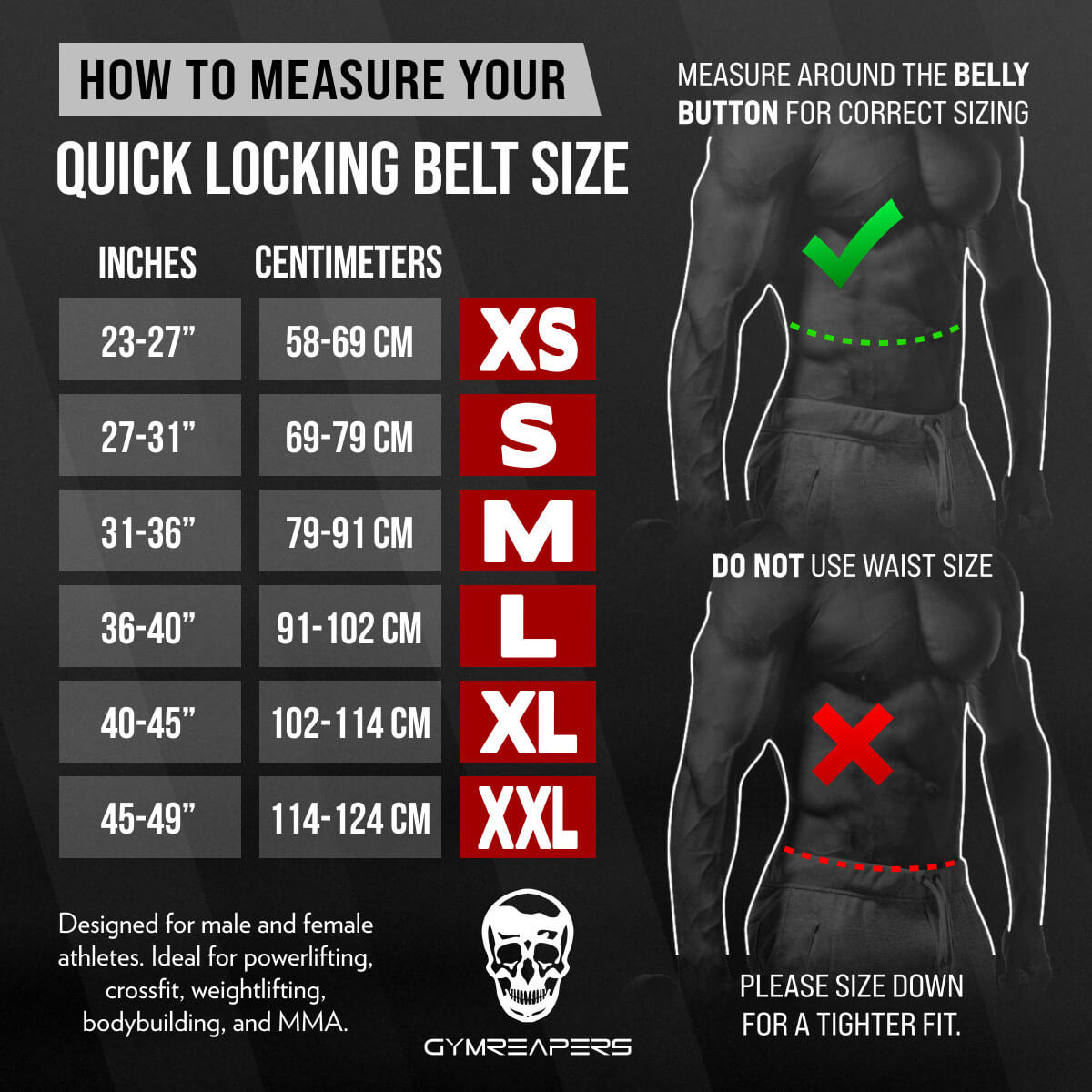 quick locking belt v5 size guide