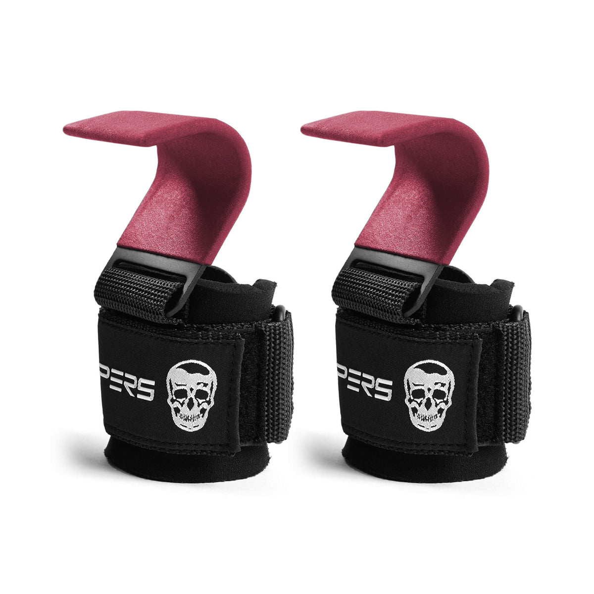 red weightlifting hooks