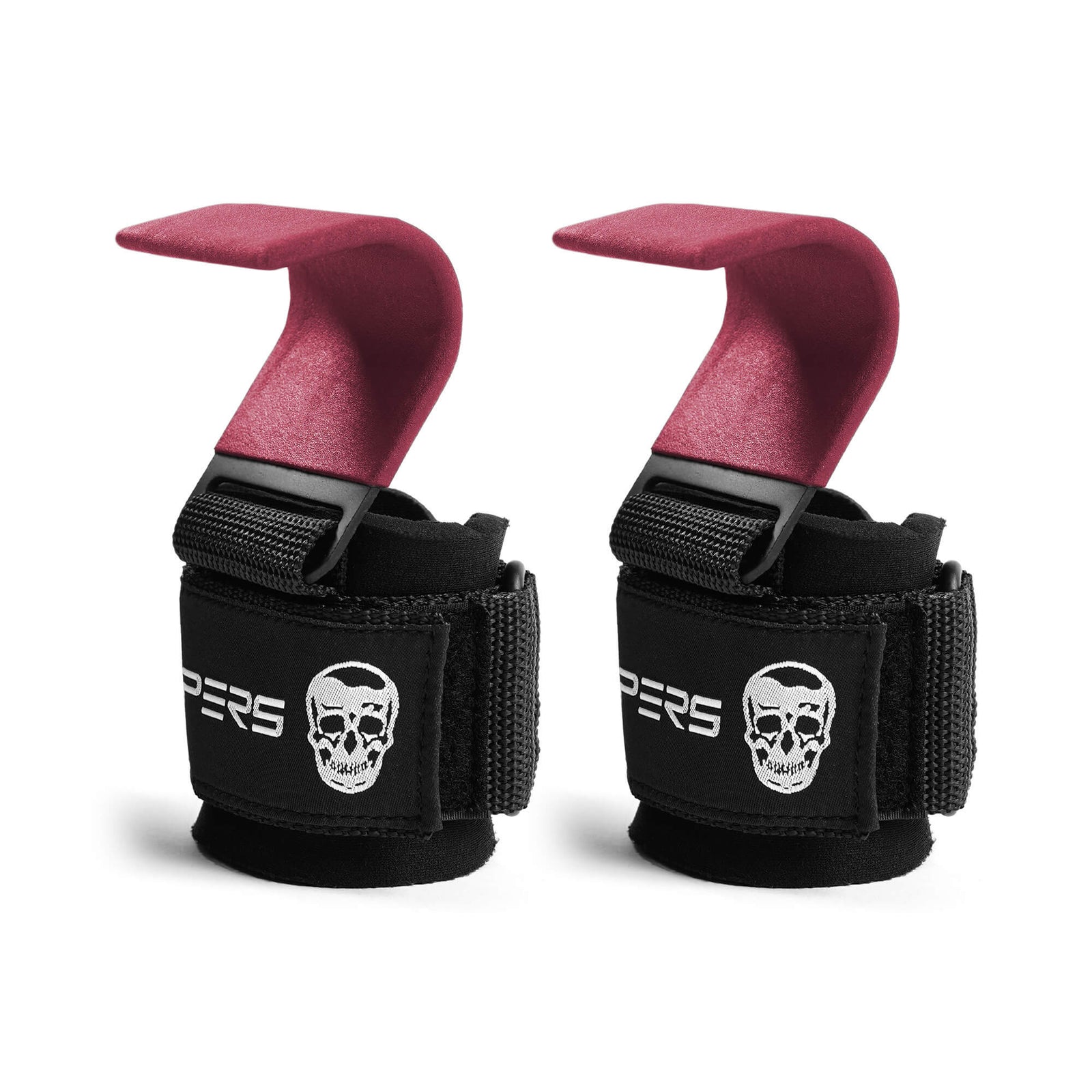 red weightlifting hooks
