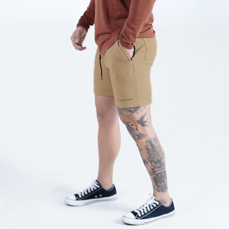 essential sweat shorts in tan 
