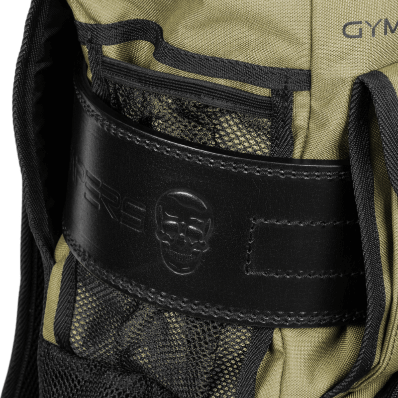 belt loop on gym bag in military green