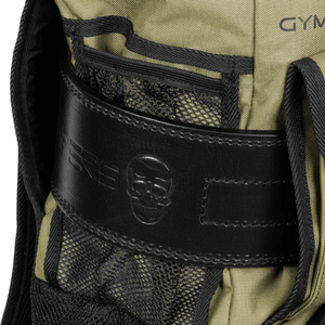 belt loop on gym bag in military green