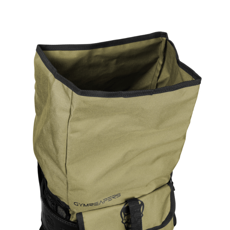 opening of gym bag in military green
