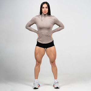 womens performance 1/4 zip taupe full