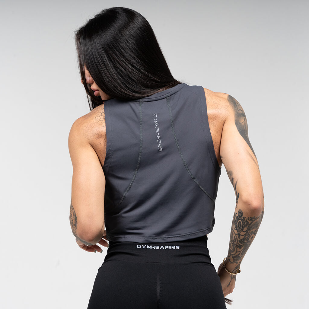 womens performance tank obsidian front