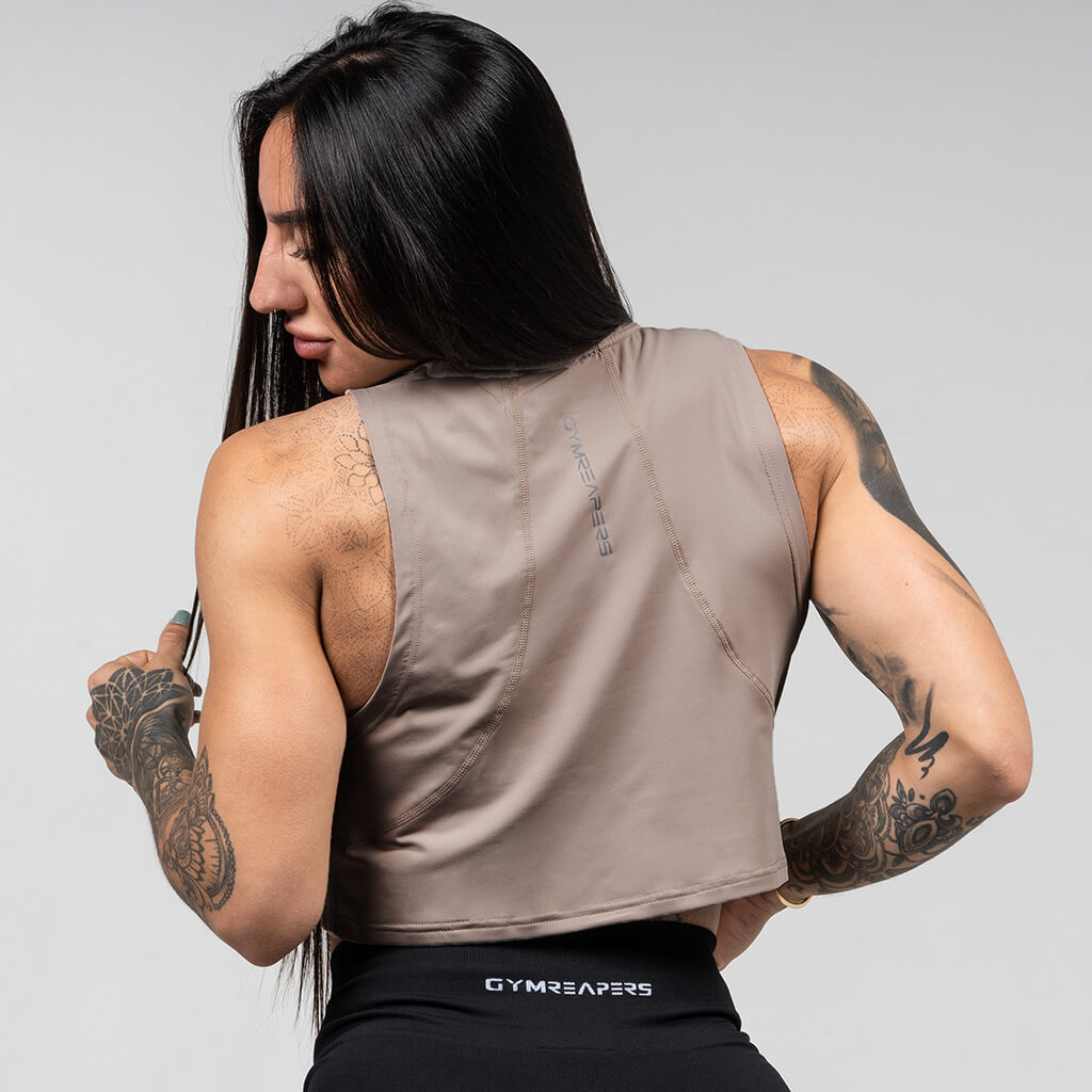 womens performance tank taupe front